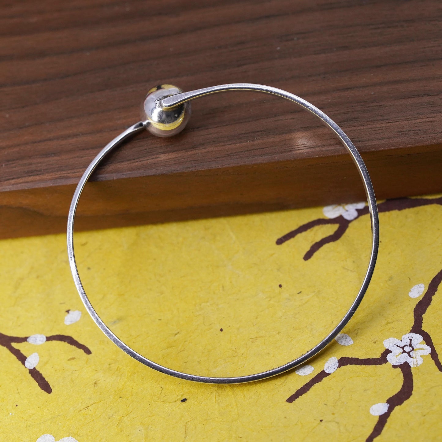 7.75", Vintage sterling silver handmade bracelet, 925 bangle with bead