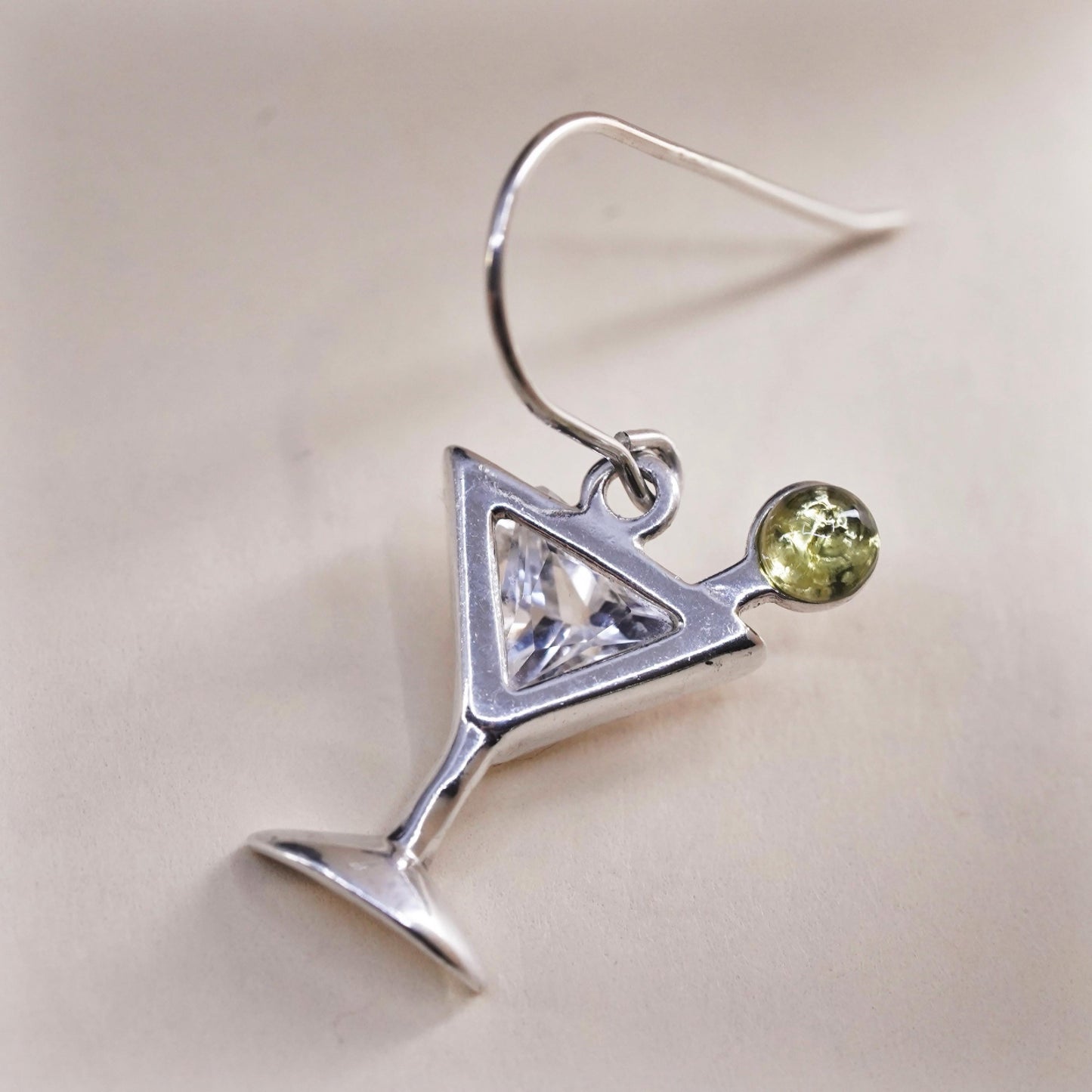 Vintage Shube sterling silver single earring, 925 cocktail single charm with CZ