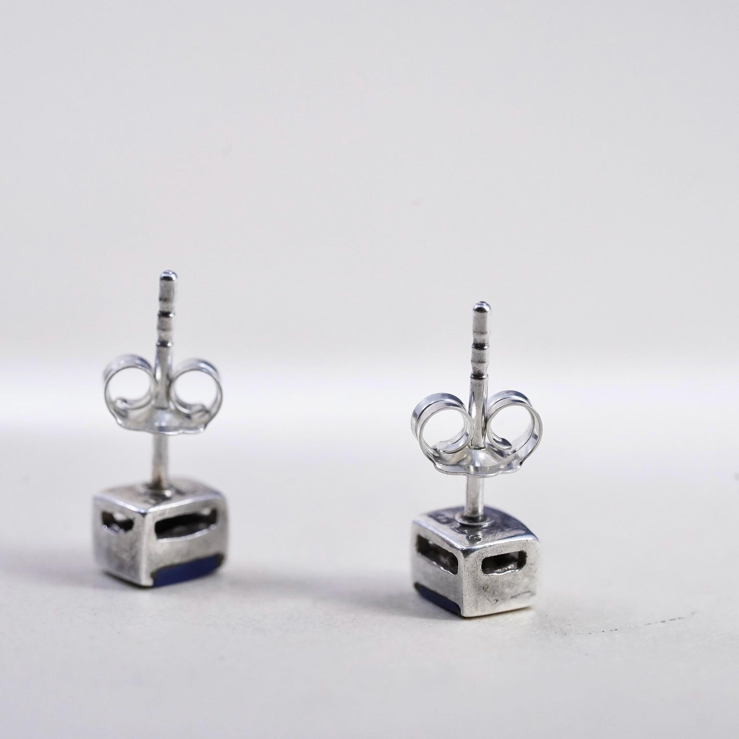VTG southwestern Sterling 925 silver handmade square studs earrings blue onyx