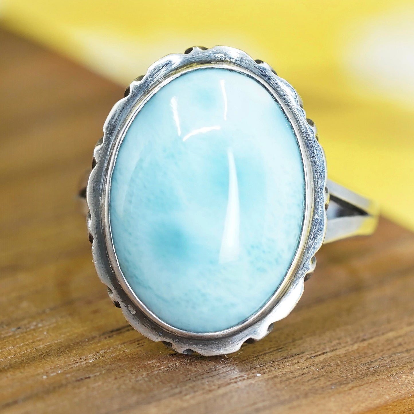 Size 9, vintage Sterling 925 silver handmade ring with Larimar and amethyst