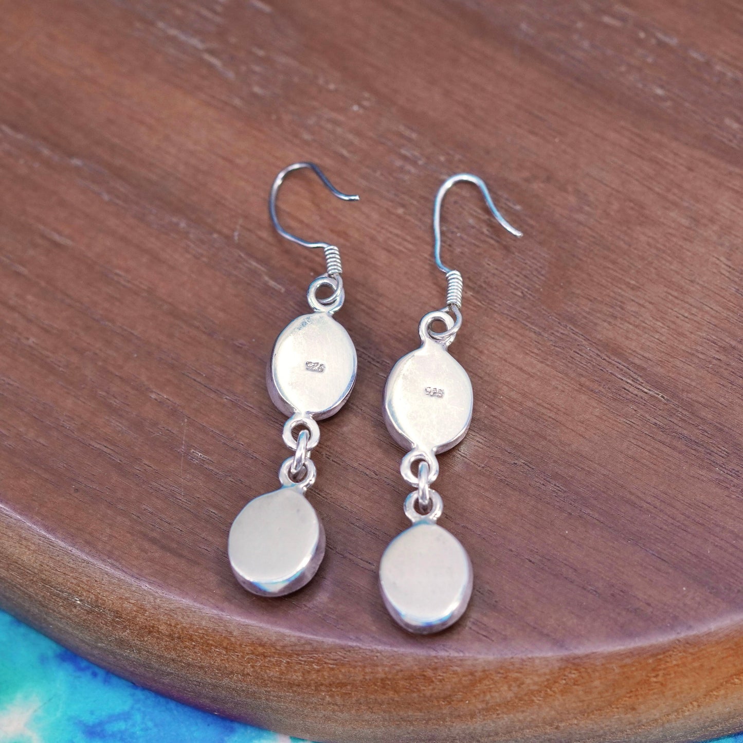 Vintage Mexico Sterling 925 silver handmade earrings with oval onyx turquoise