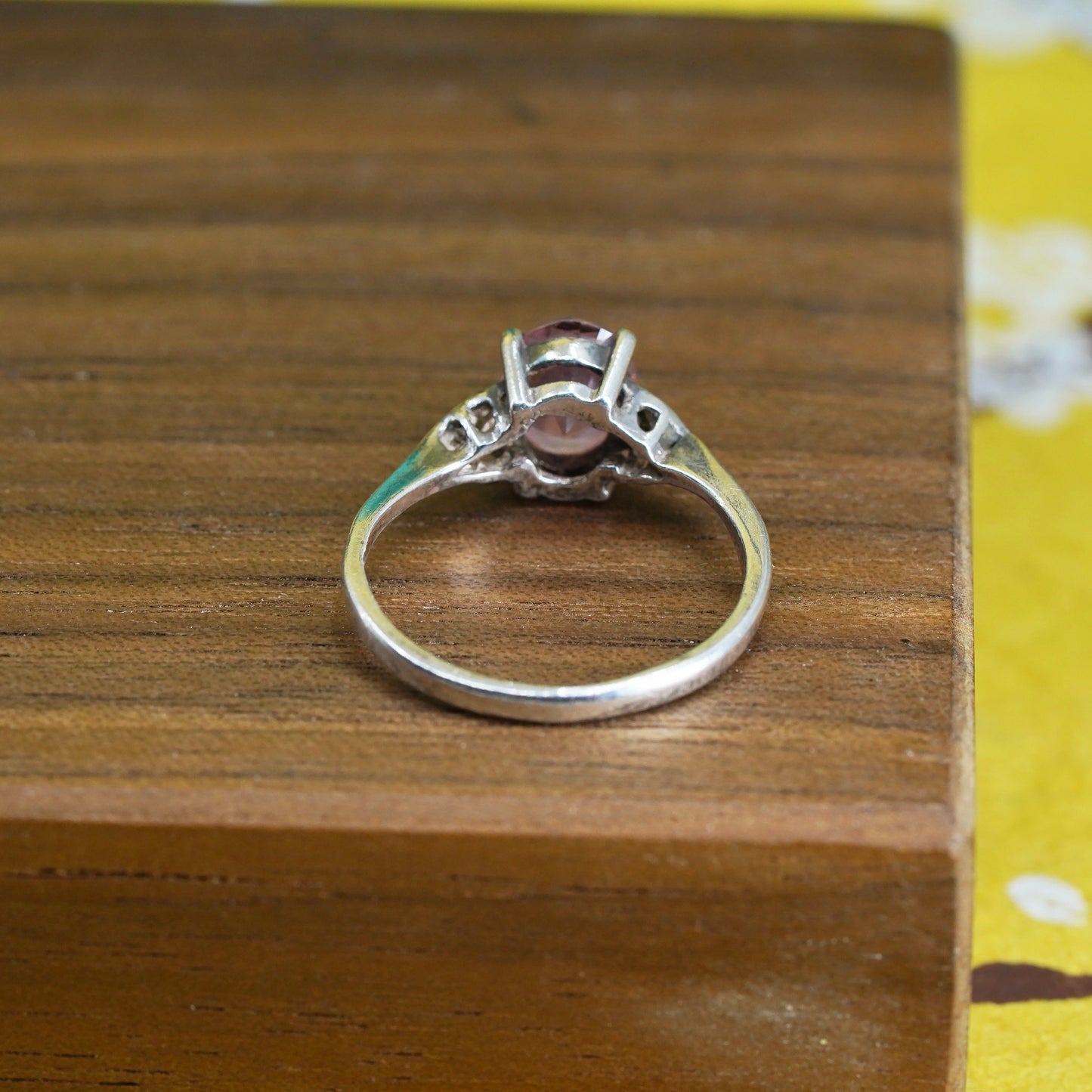 Size 9.5, vintage Sterling 925 silver handmade ring with pink crystal