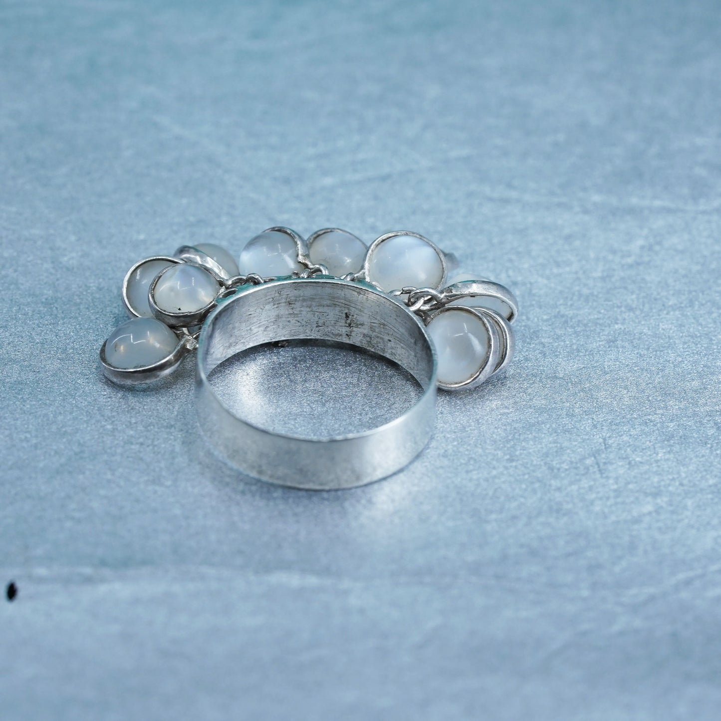 Size 9.75, vintage Sterling 925 silver handmade ring with cluster moonstone