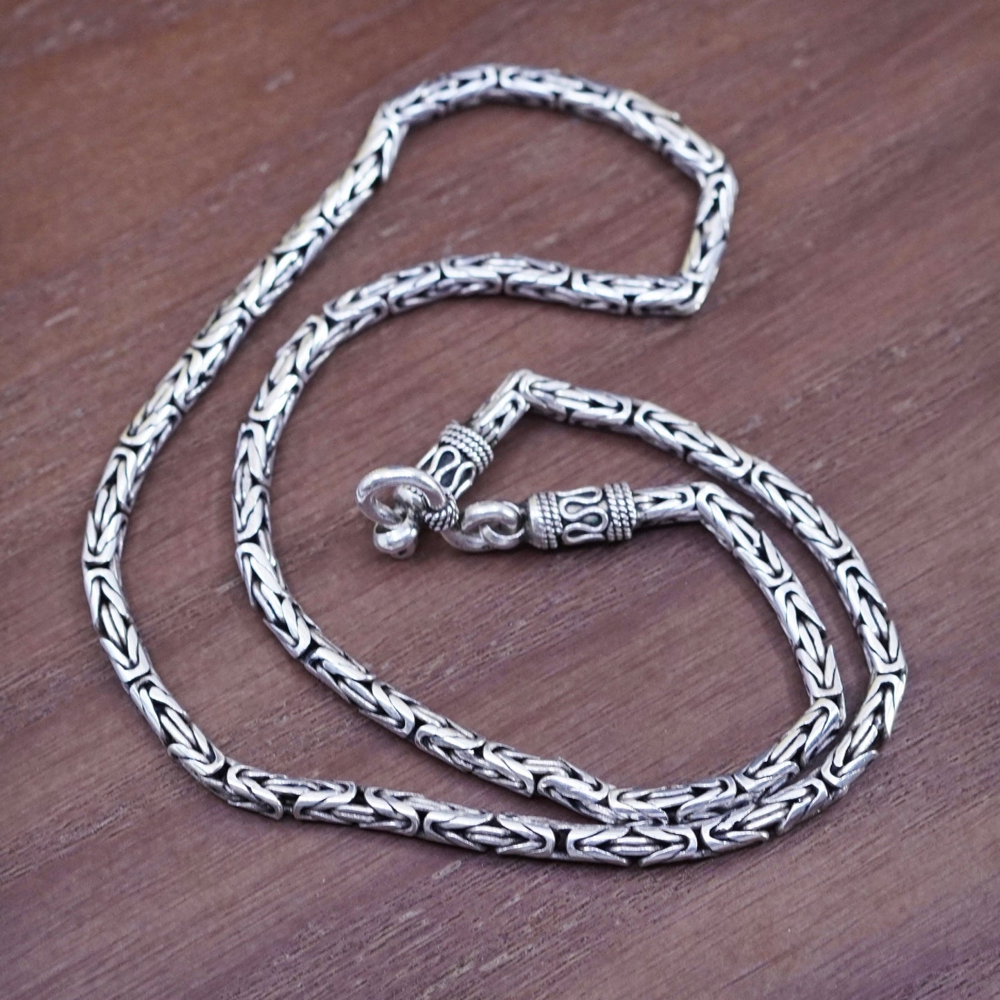 17” VTG sterling silver 925 Bali birdcage Byzantine chain, men’s necklace