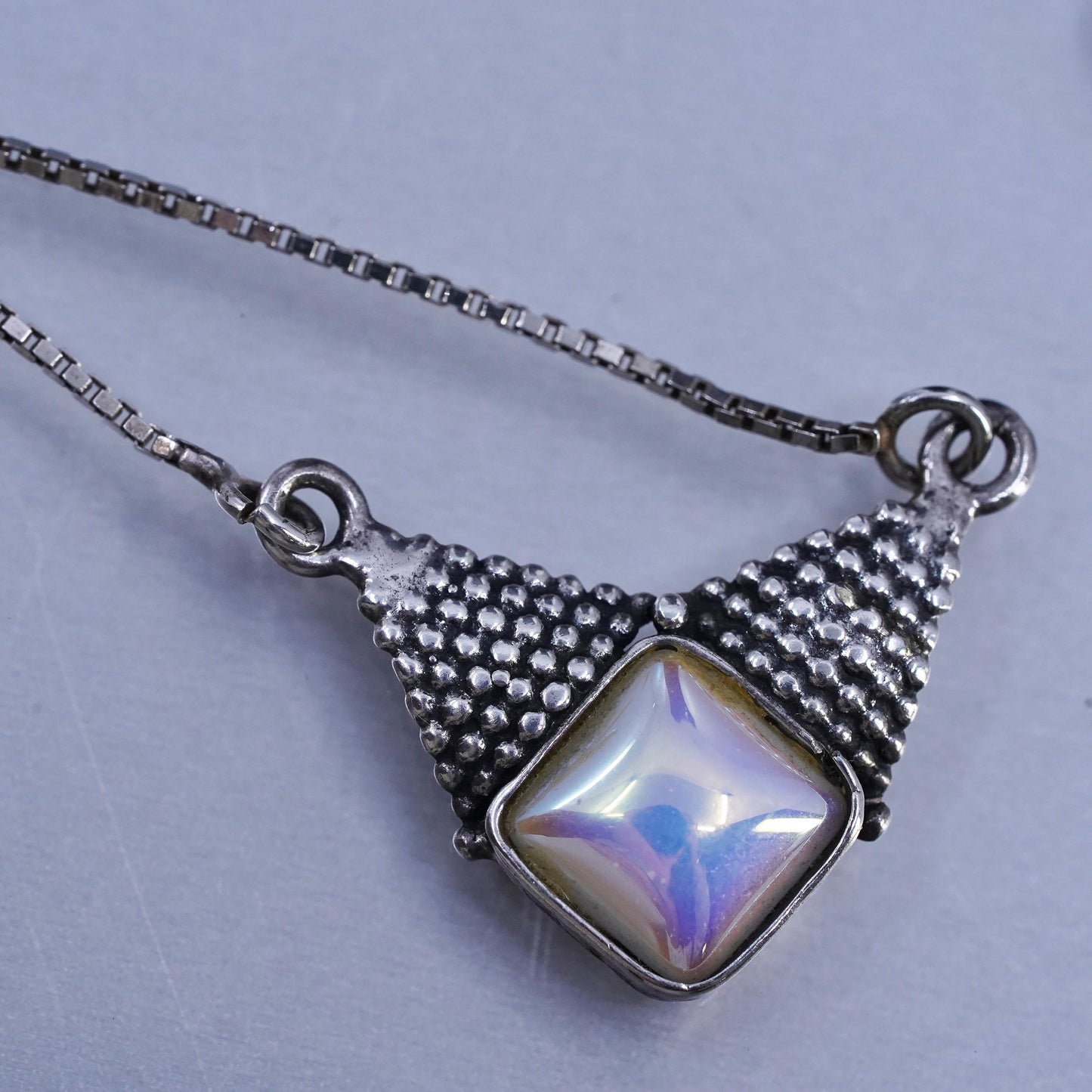 16”, vintage Sterling 925 silver handmade box chain necklace with pearl pendant