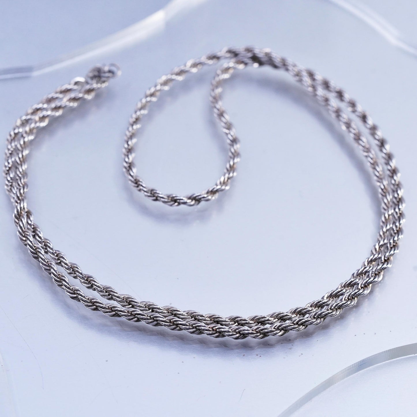 24" 3mm, vintage USA Sterling 925 silver rope chain necklace, stamped Sterling