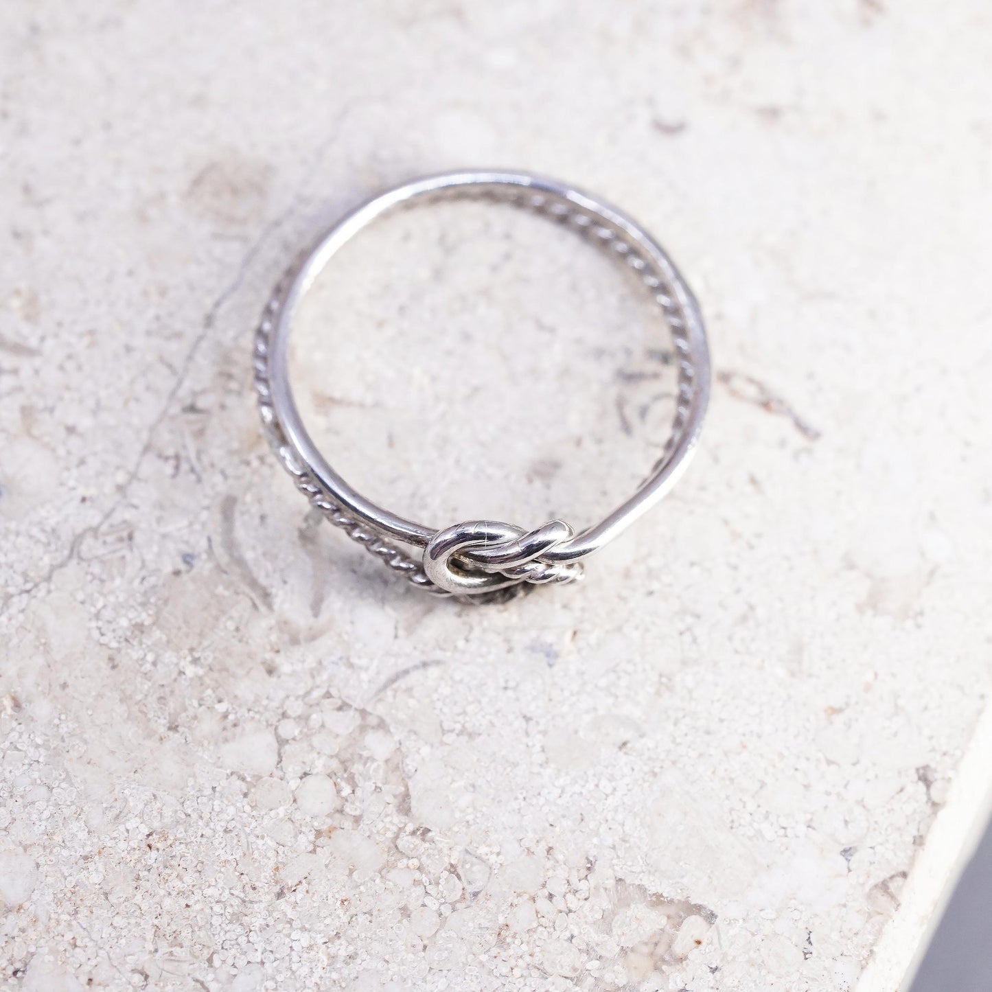 Size 6, vintage sterling silver handmade ring, 925 silver wired knotted band