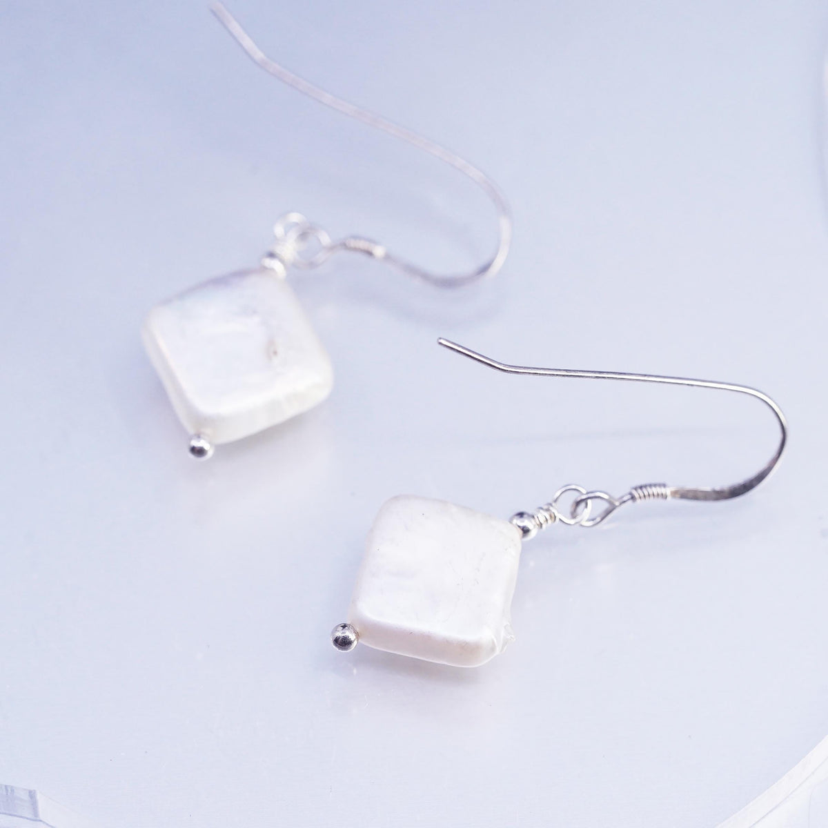Vintage Sterling 925 silver earrings, dangle with coin pearl