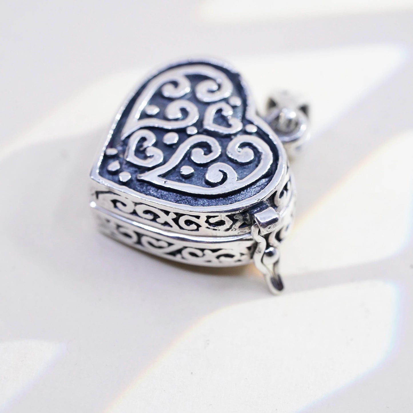 Sterling Silver Heart Locket Pendant, 925 Scroll Photo Locket, Romantic Charm