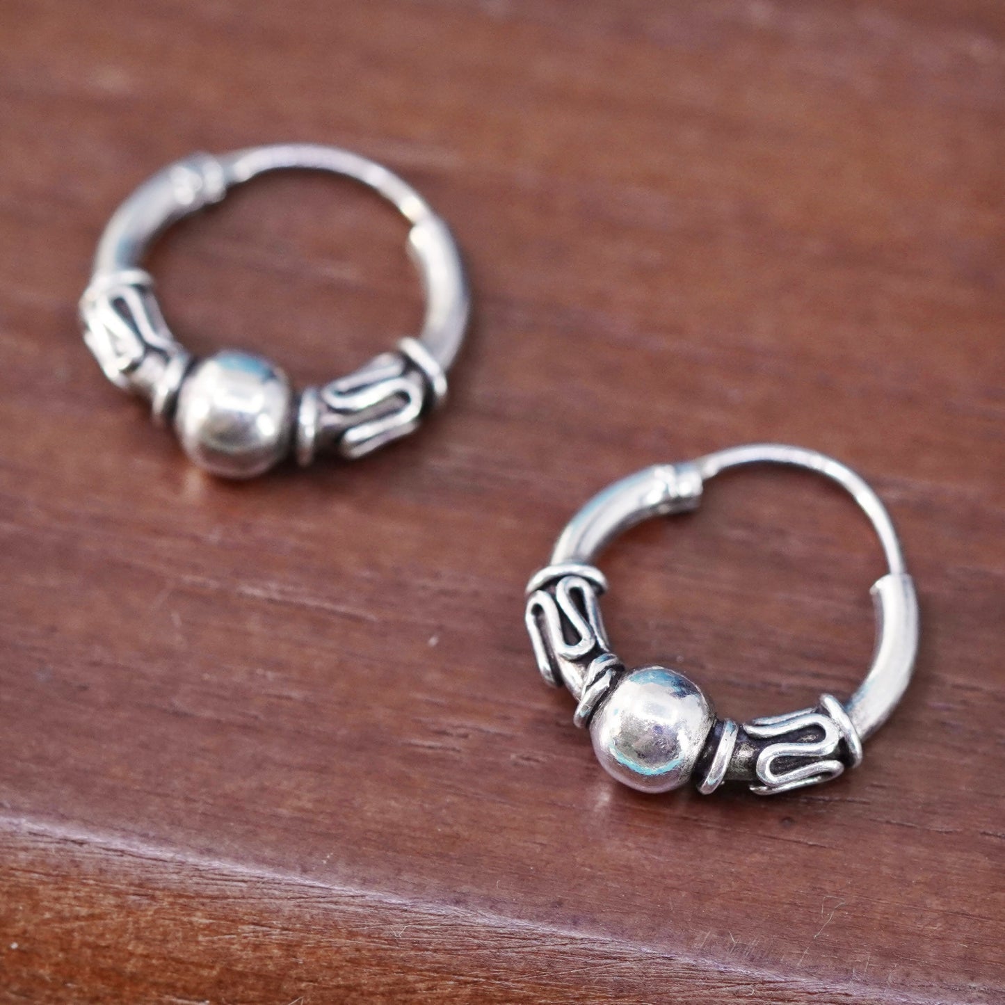 0.5”, vintage Sterling silver handmade earrings, textured 925 hoops