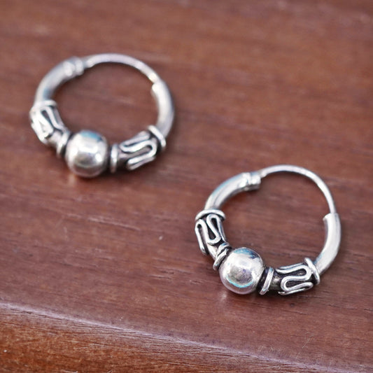 0.5”, vintage Sterling silver handmade earrings, textured 925 hoops