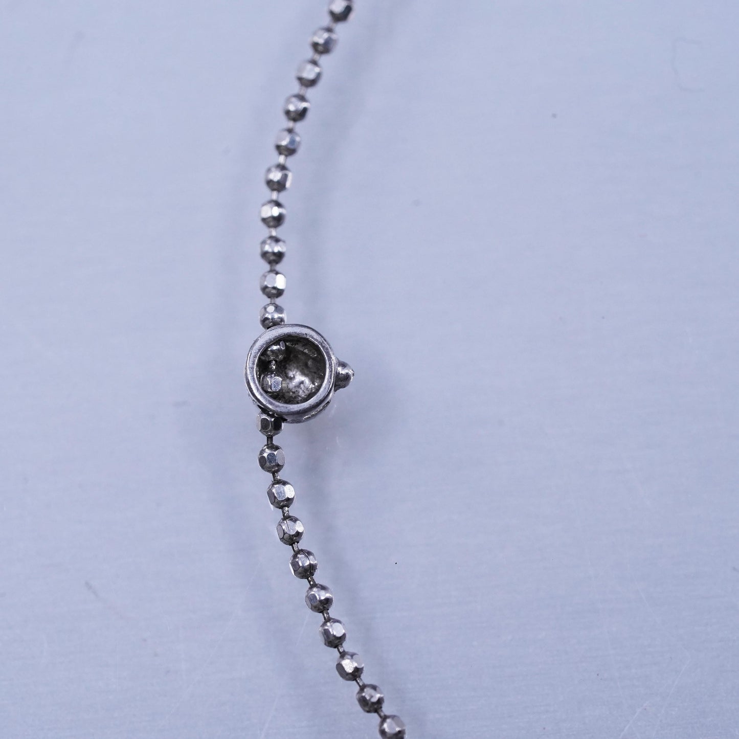 16” 1mm, vintage Italy Sterling 925 silver bead chain necklace circle pendant