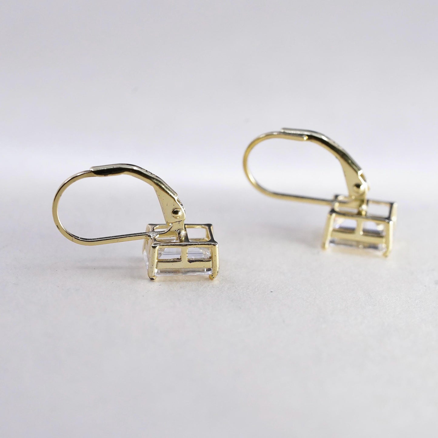 VTG Yellow Gold Plated Sterling Silver earrings, 925 dangles clear Cz leverback