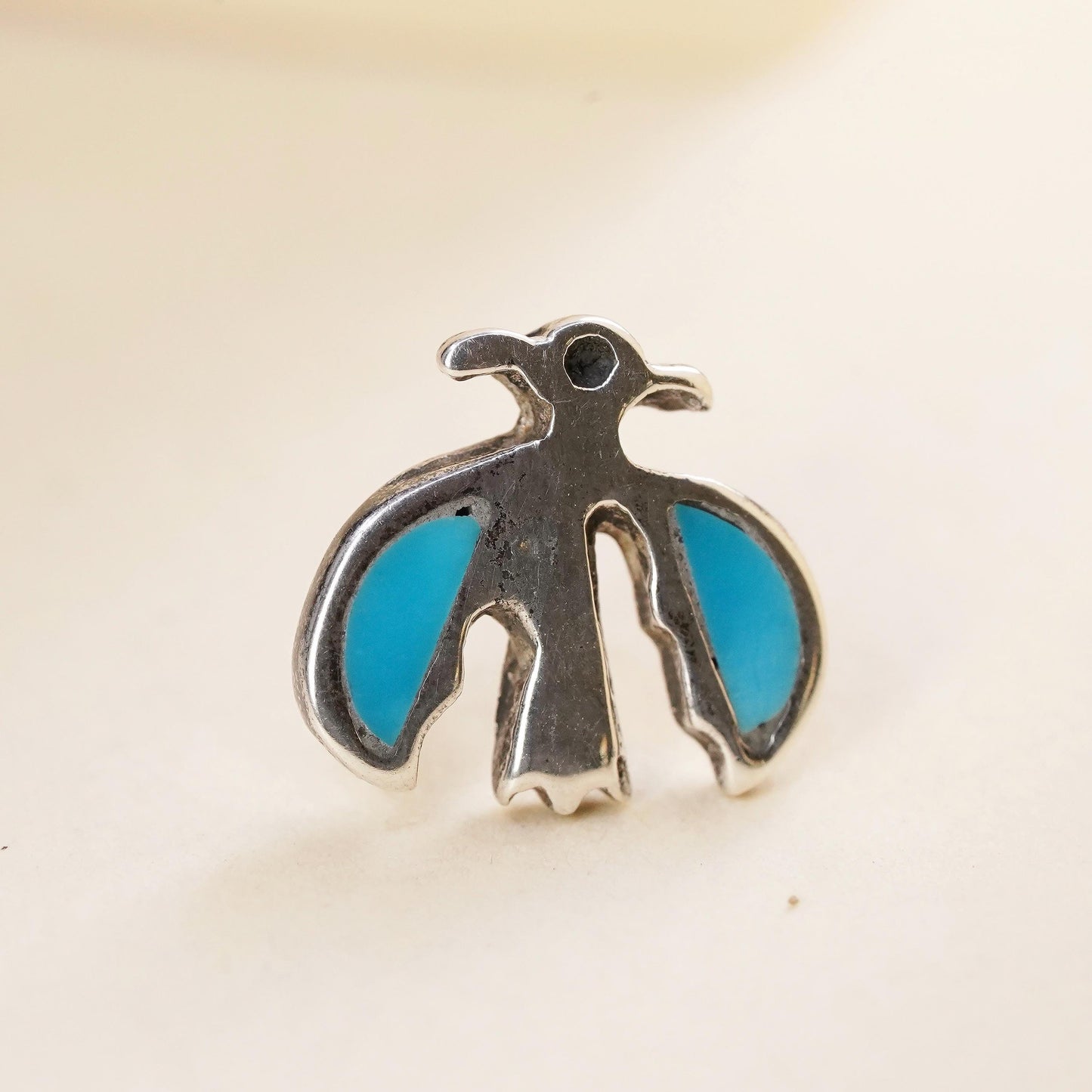 southwestern Sterling 925 silver thunderbird stud w/ turquoise, single earring