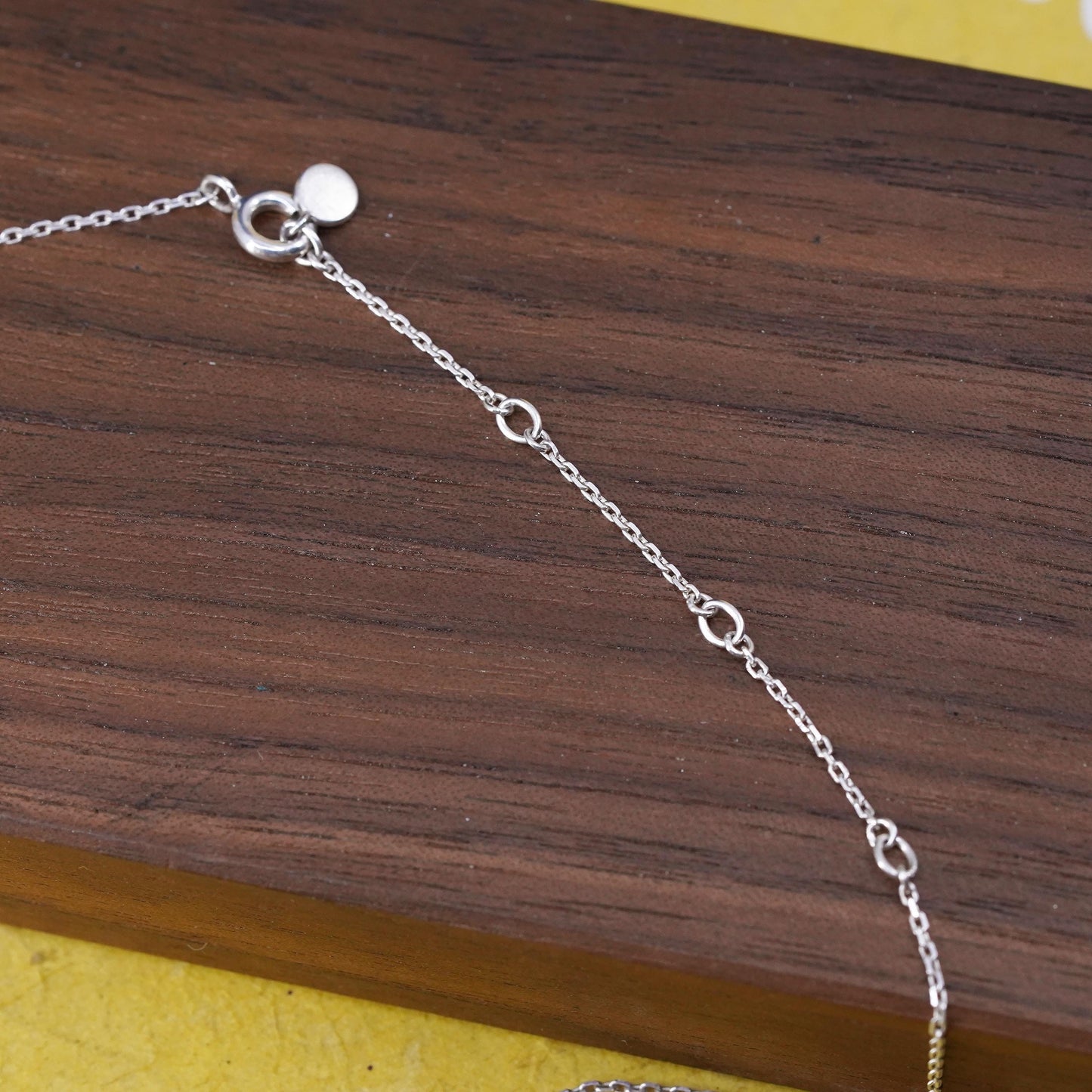 14+2", vintage sterling silver necklace, 925 circle chain with bead pendant