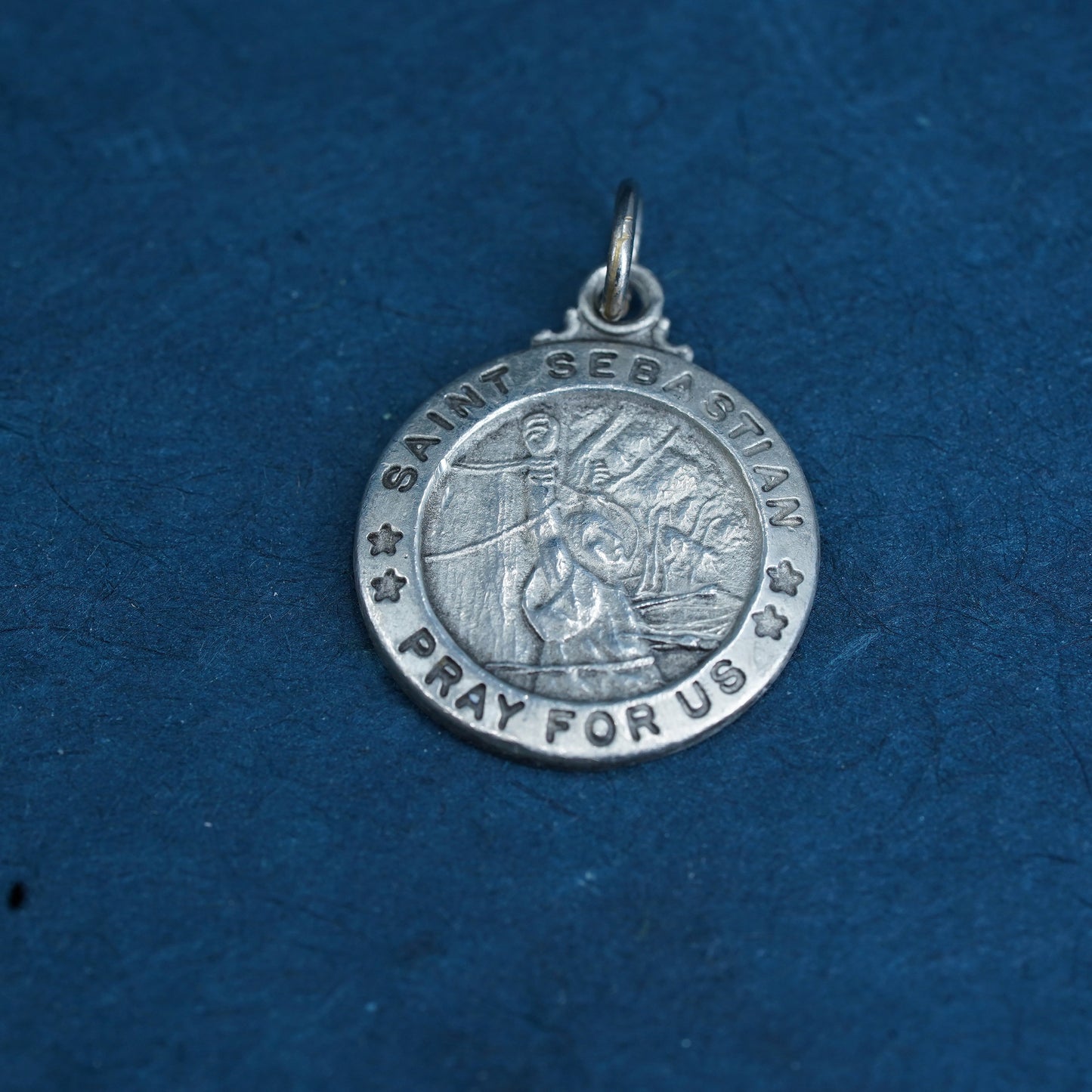 Vintage Pewter Marines pendant, tag charm engraves “saint Sebastian pray for us