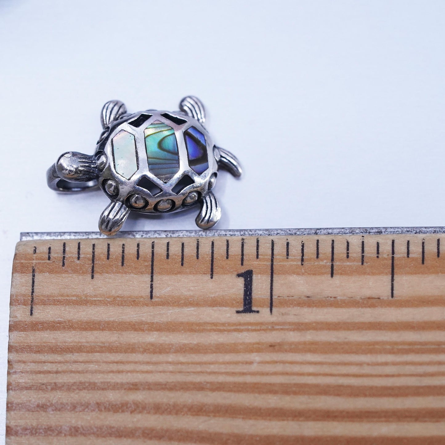Vintage Sterling silver handmade simple 925 sea turtle charm pendant abalone
