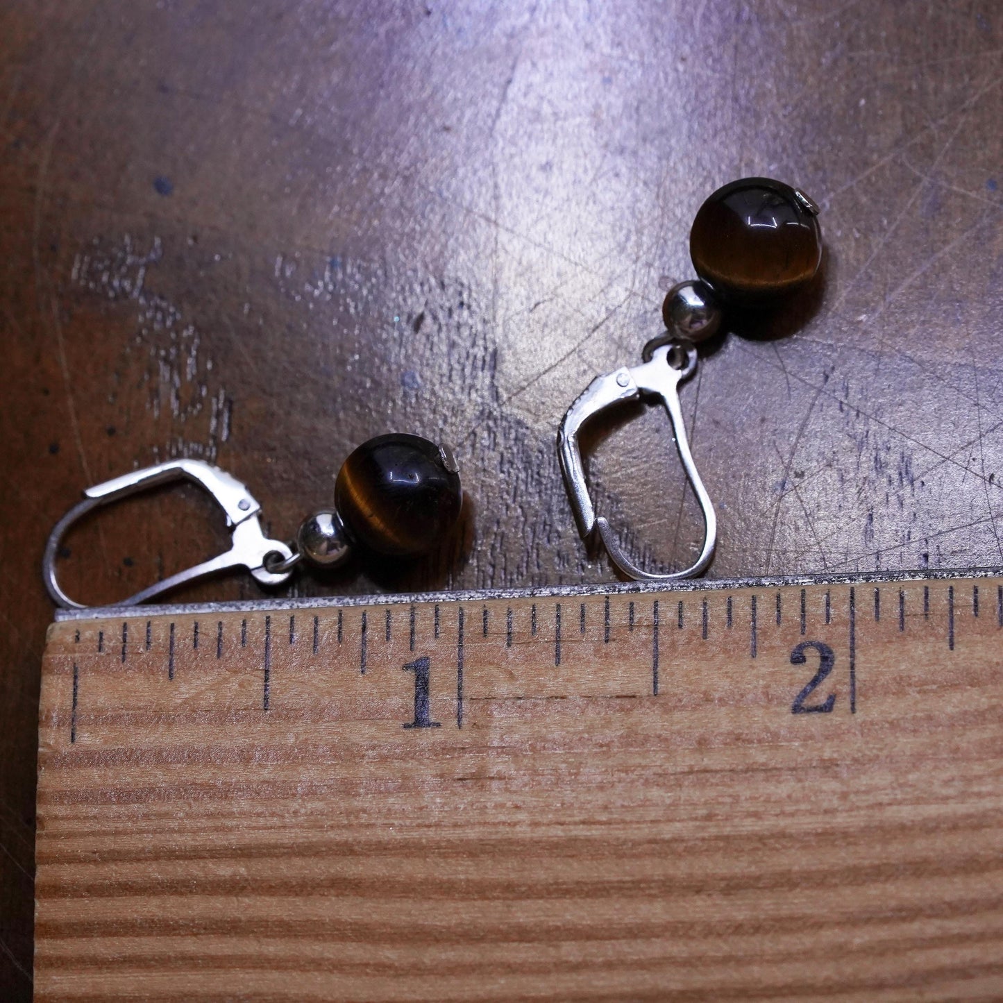 Vintage Sterling 925 silver handmade earrings with tiger eye beads