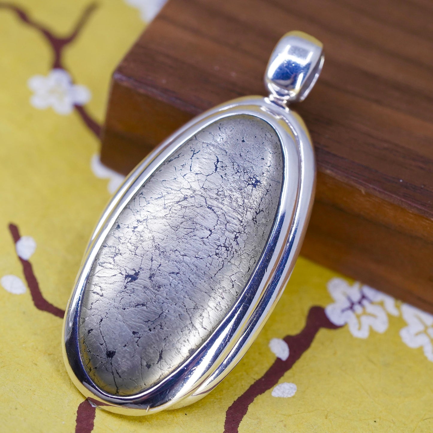 Vintage Barse Sterling 925 silver handmade oval pendant with Pyrite