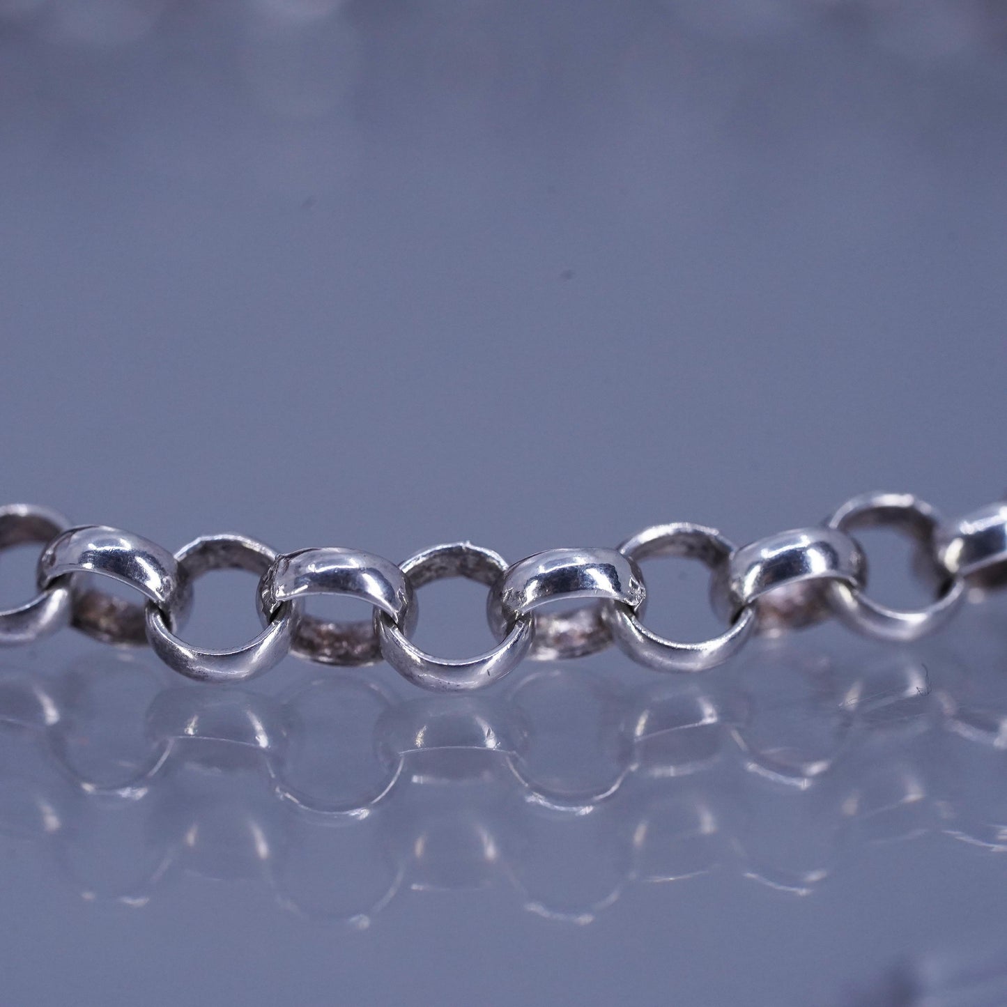 6.75” 4mm, vintage Sterling silver handmade bracelet, 925 bold circle chain