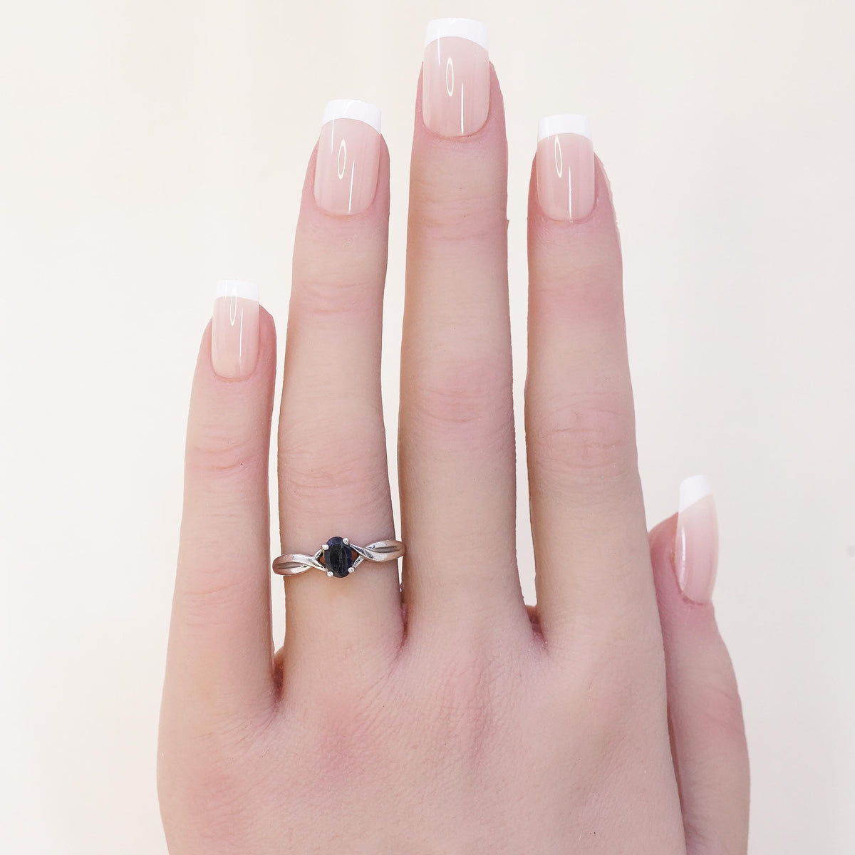 Size 7.25, vintage Sterling silver handmade ring, 925 band with sapphire