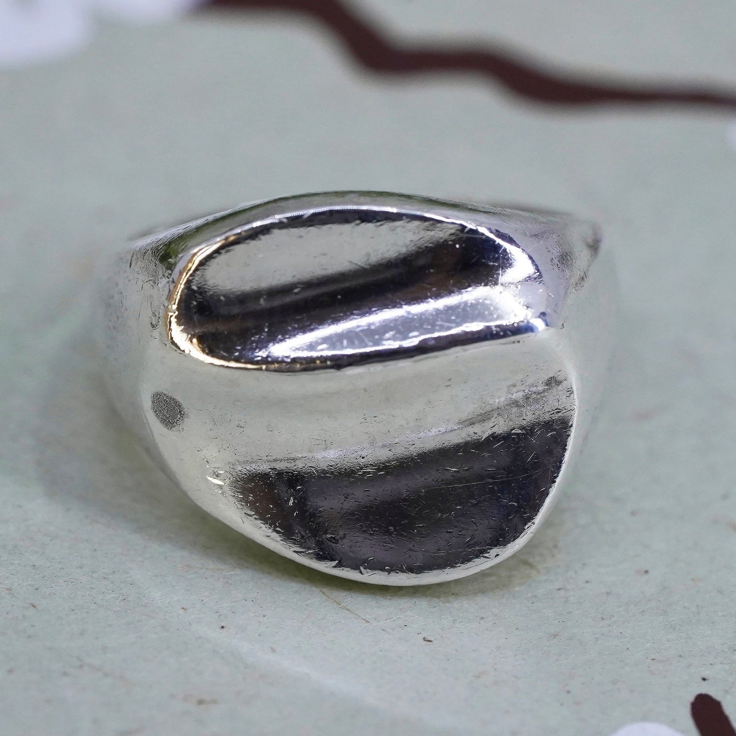 Size 6, vintage sterling silver handmade ribbed ring, Mexico 925 statement band