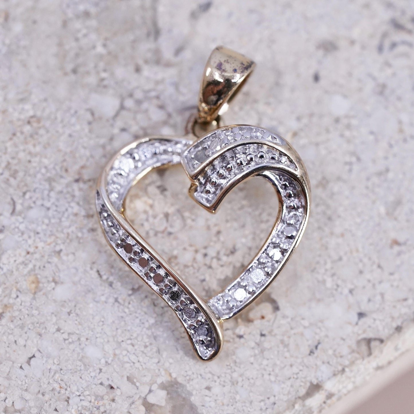 vermeil gold over Sterling silver handmade pendant, 925 heart with diamond