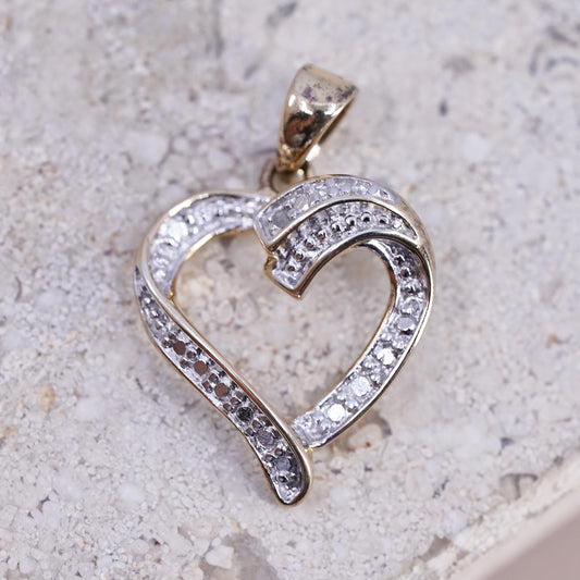 vermeil gold over Sterling silver handmade pendant, 925 heart with diamond