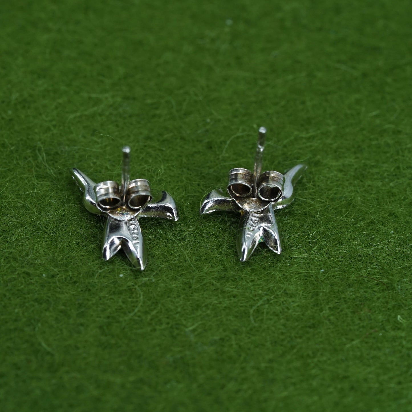 Vintage sterling silver hummingbird studs, 925 bird earrings with green crystal