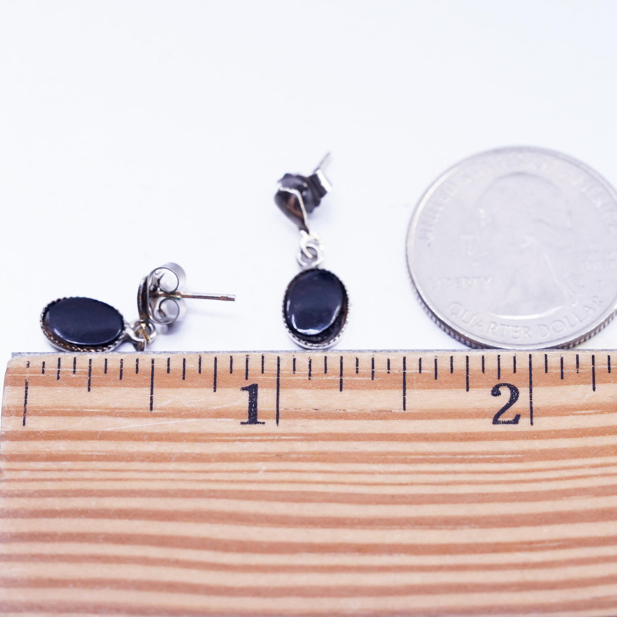 Vintage Sterling 925 silver earrings with oval onyx beads