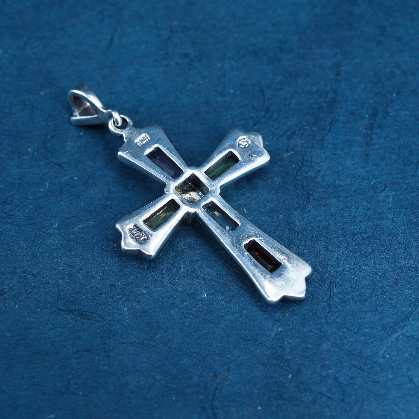 Sterling 925 silver cross pendant with ruby peridot citrine amethyst marcasite