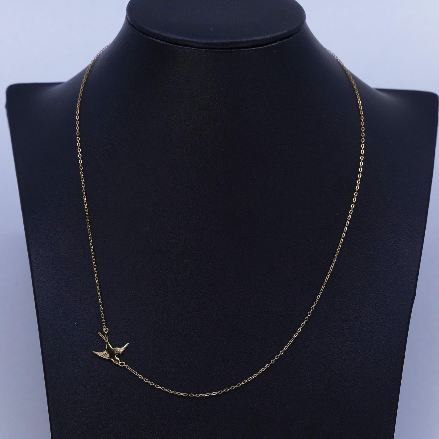 16+2”, vermeil gold over Sterling 925 silver circle chain necklace bird pendant