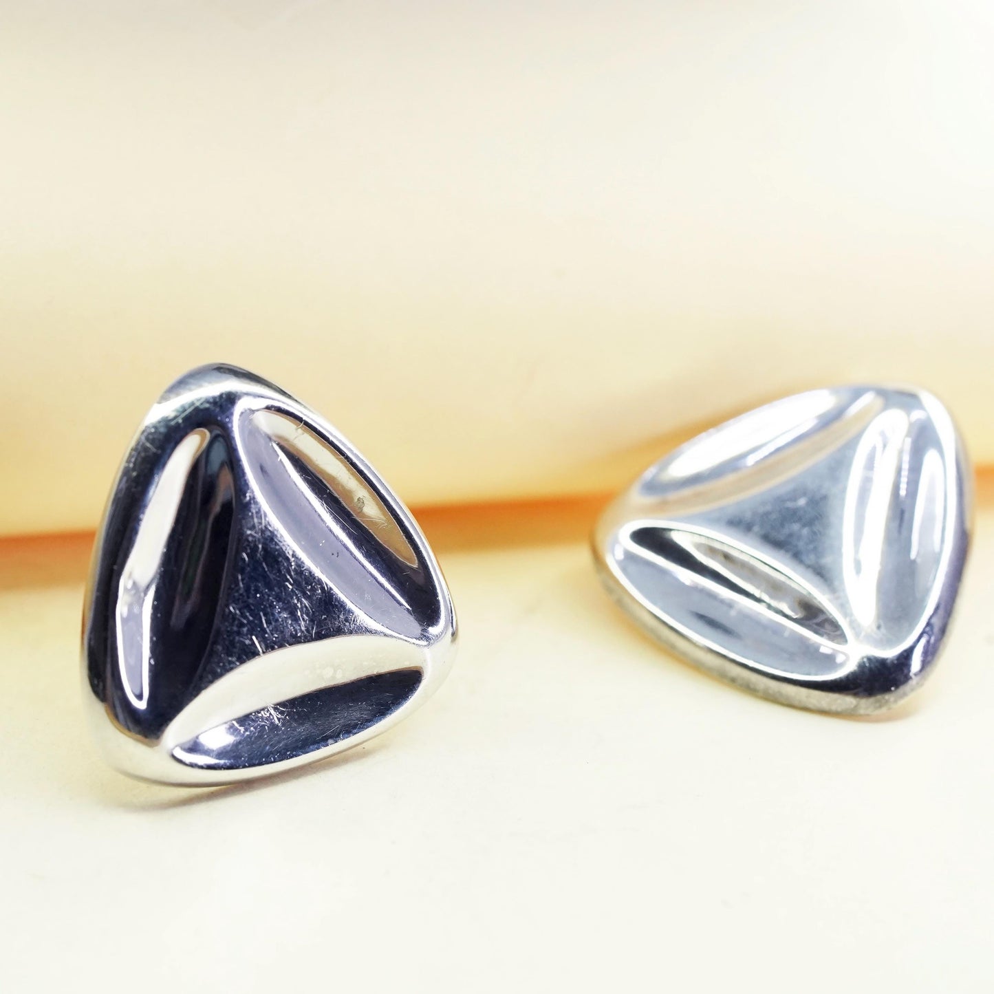 Vintage Sterling silver handmade earrings, 925 triangular studs, minimalist
