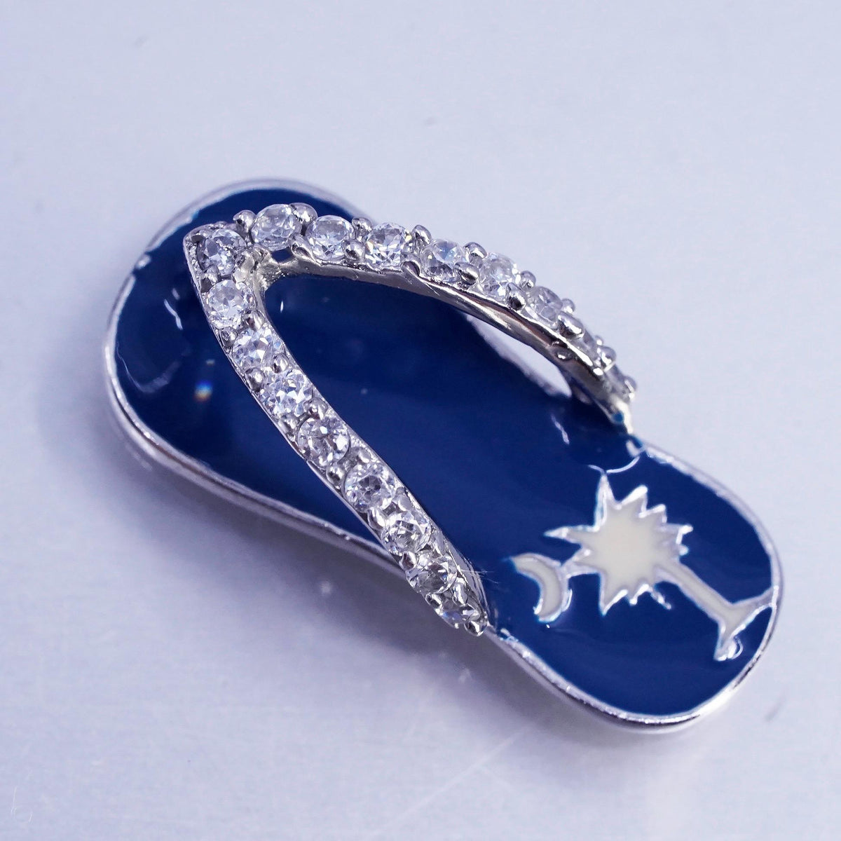 Sterling 925 Silver South Carolina Flip Flop, Enamel Palmetto Tree Pendant
