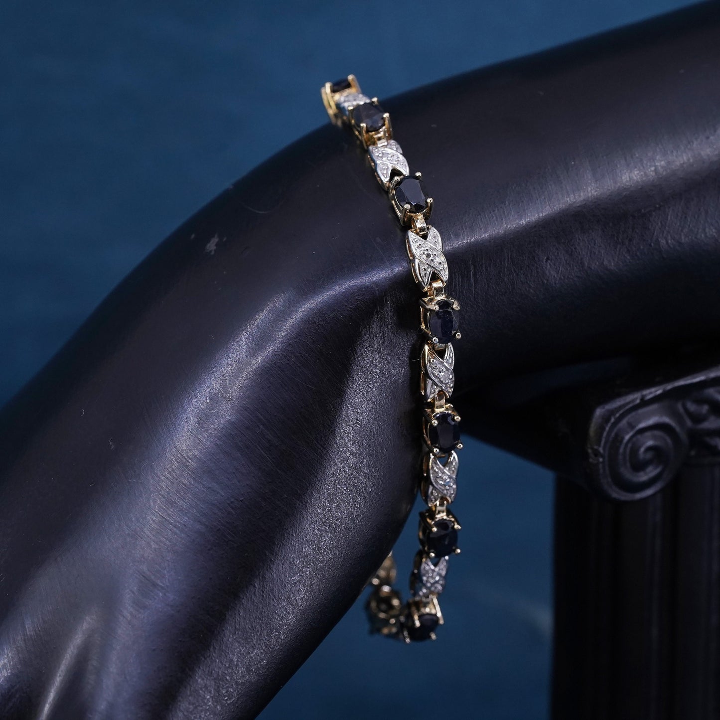 7”, vermeil gold over sterling 925 silver tennis bracelet with sapphire diamond