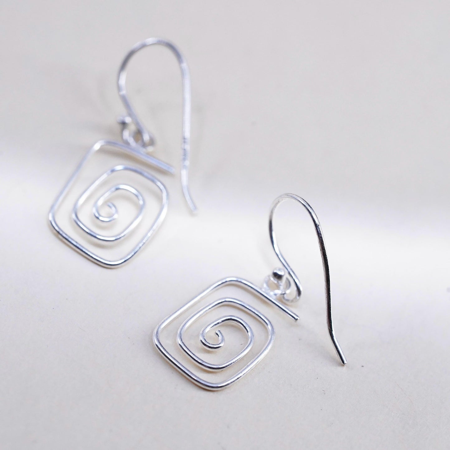 Vintage Sterling silver handmade earrings, modern 925 swirly dangles