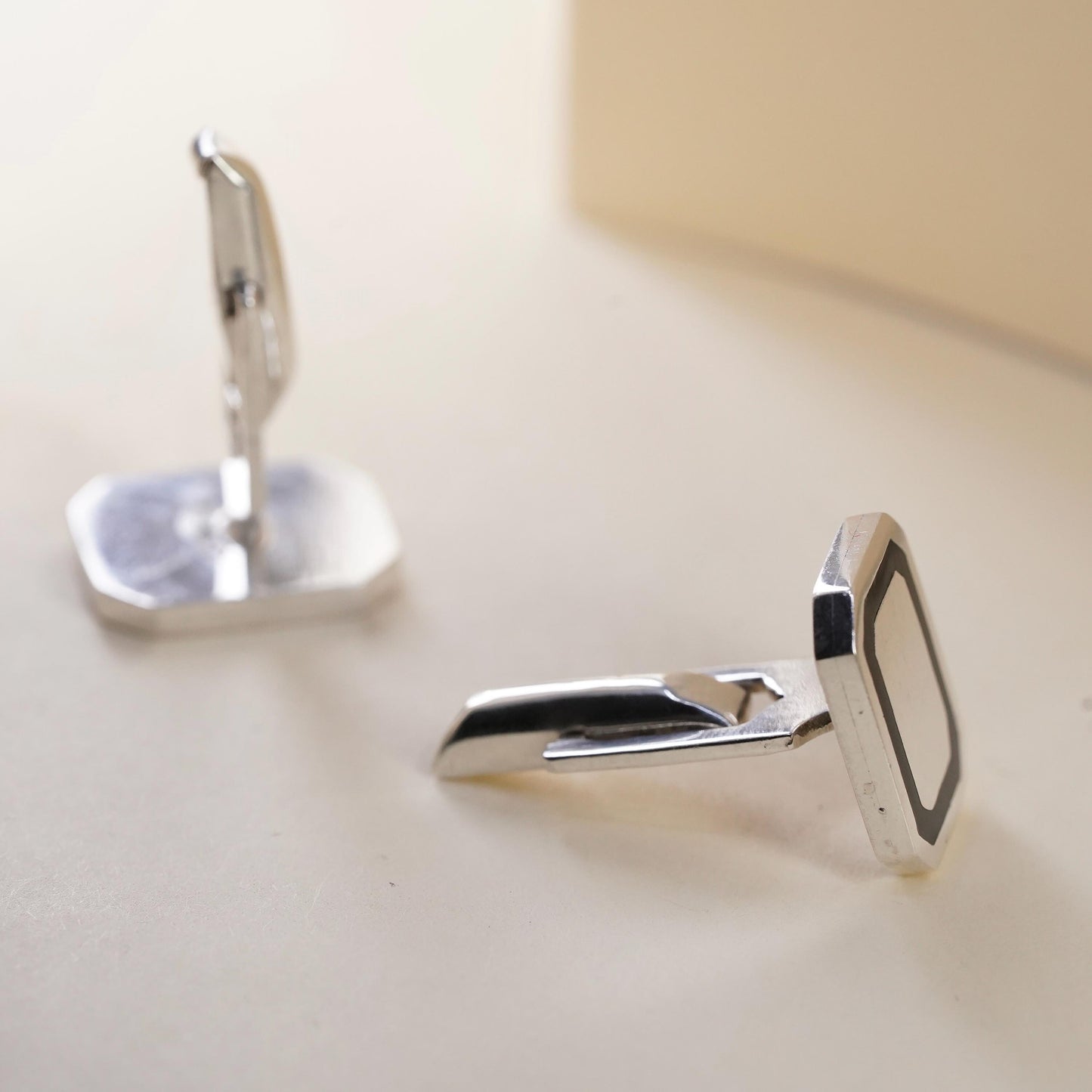 southwestern sterling silver rugtangular cuff links, onyx inlay 925 cufflinks