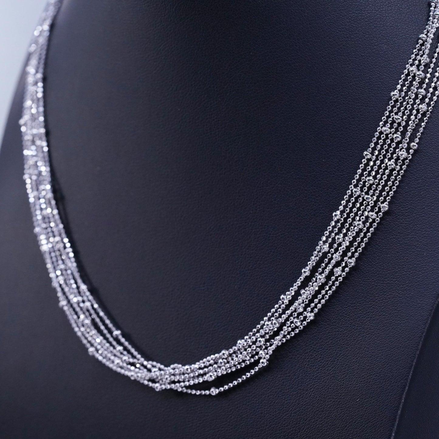 18”, vintage Italian Sterling 925 silver multi 7 strands bead chain necklace