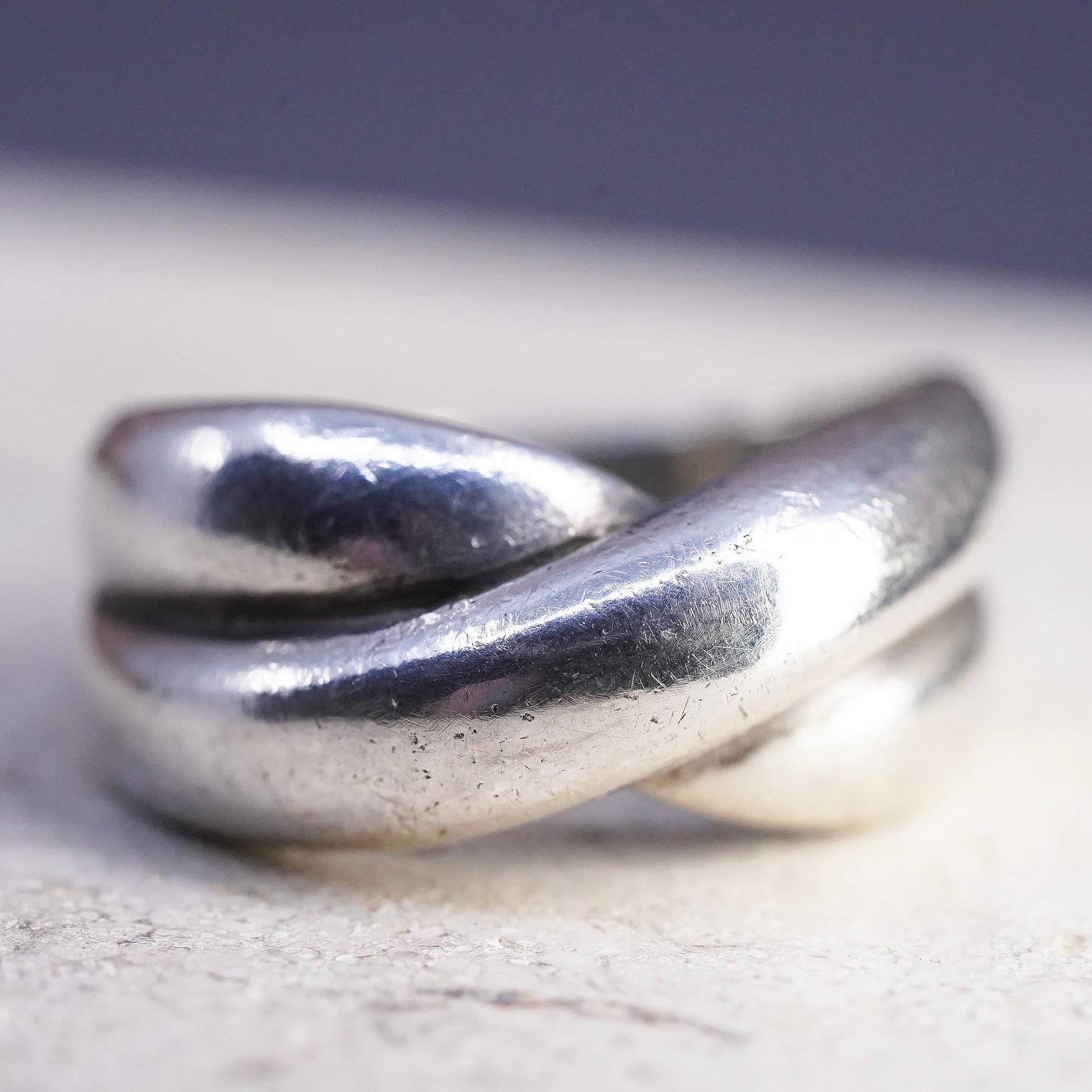 Size 7, vintage sterling silver handmade ring, statement ribbed ring