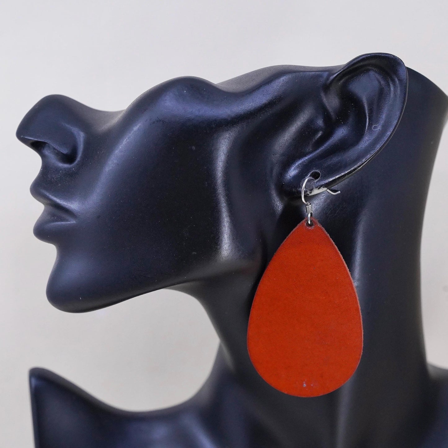 Vintage 925 Sterling Silver handmade Earrings with red leather teardrop
