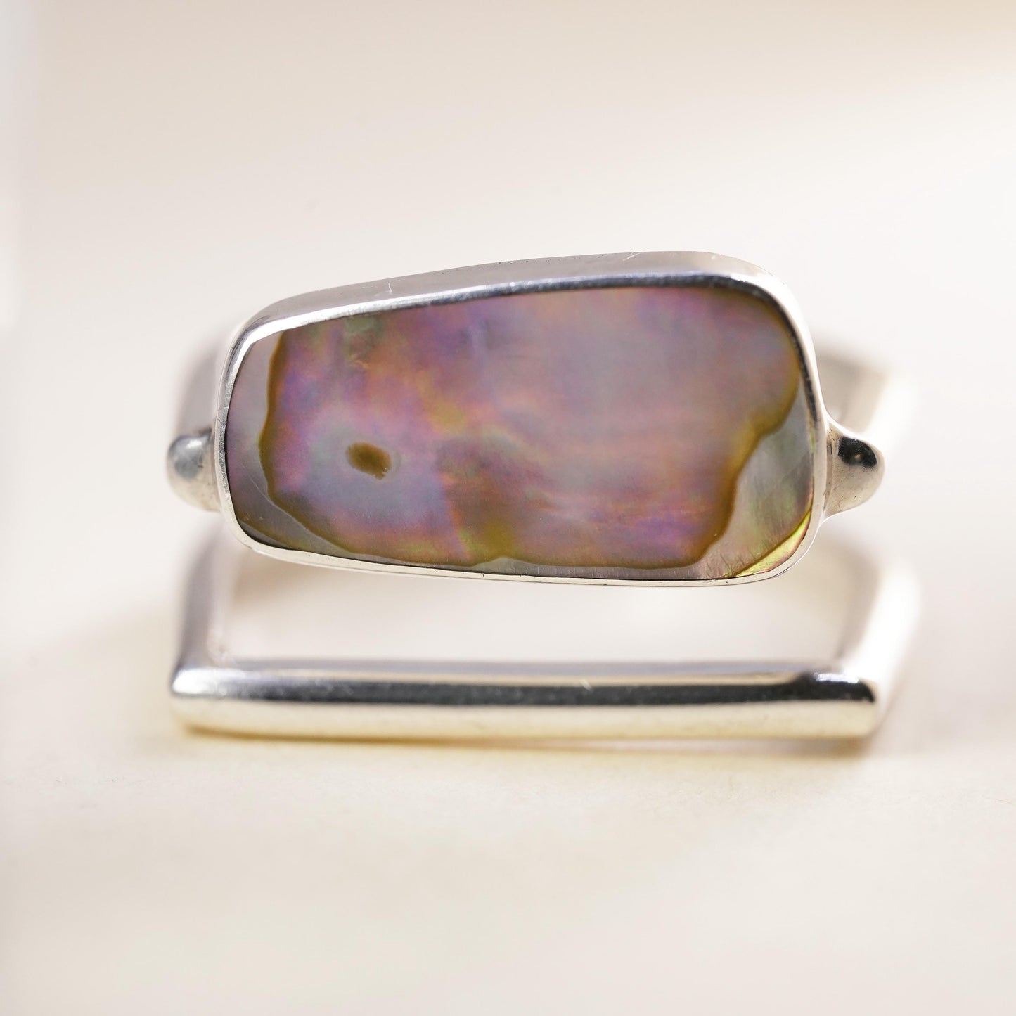 Size 6, Vintage southwestern sterling silver handmade ring, 925 band w/ abalone