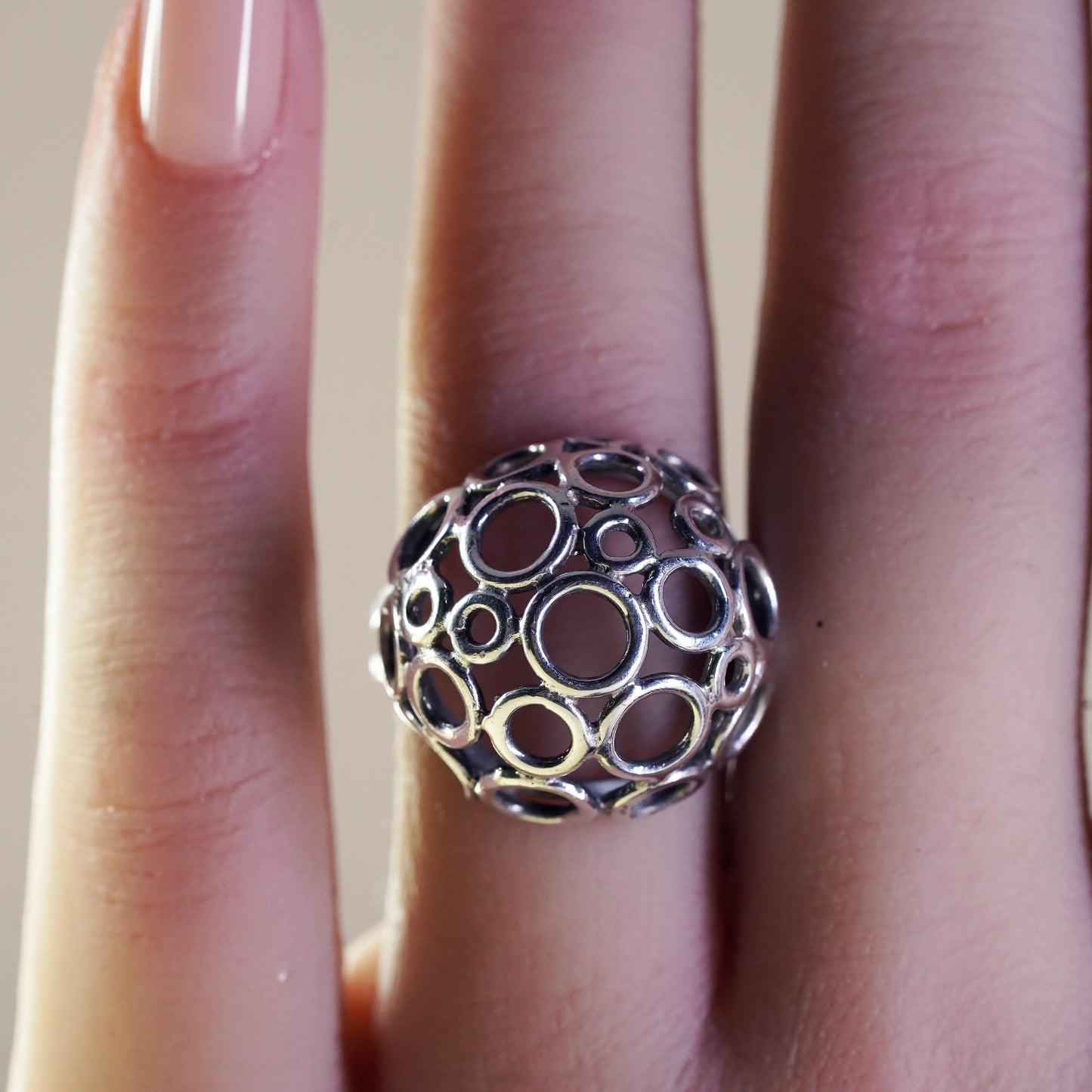 Size 5.75, vintage modern sterling silver handmade ring, 925 circle dome band