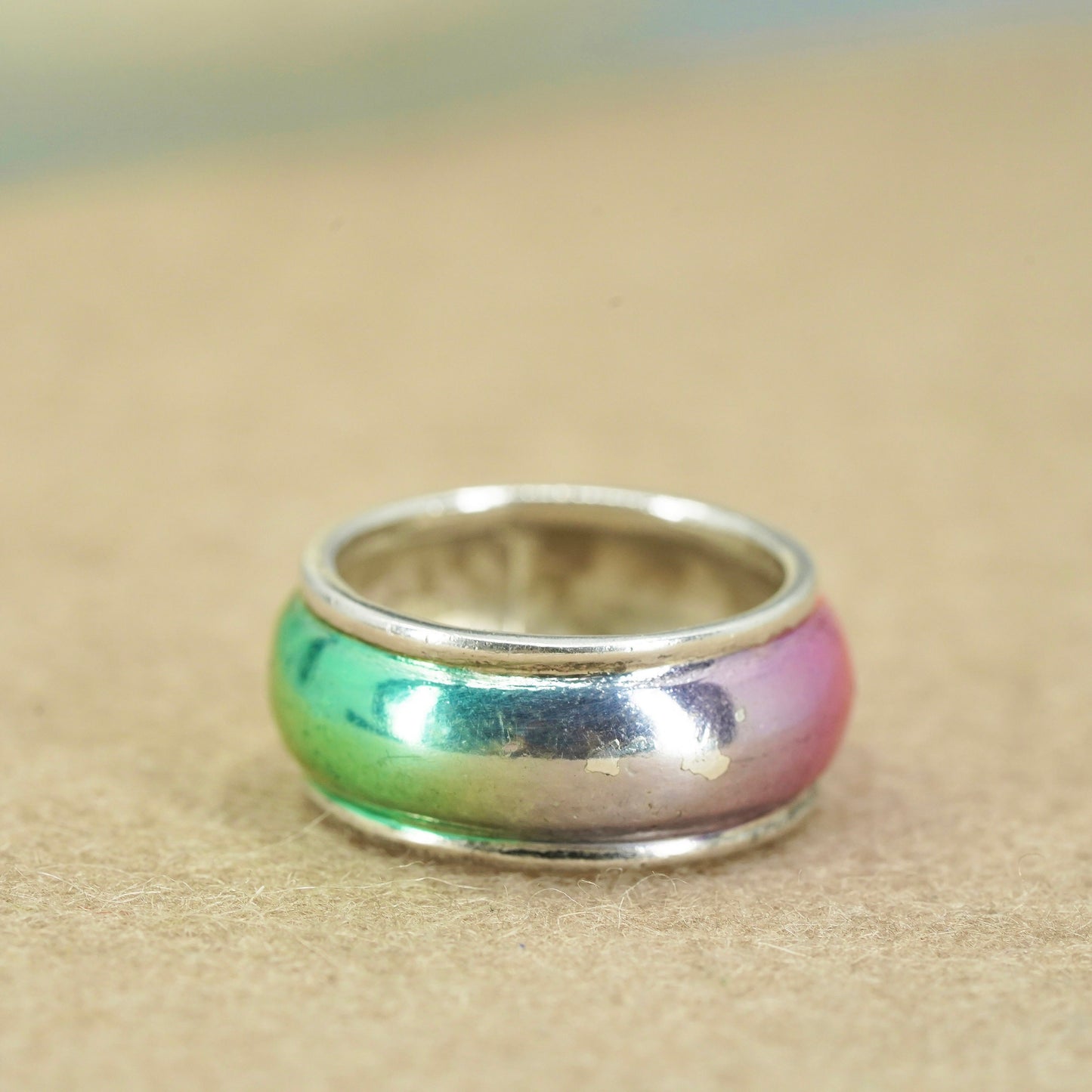 Size 7.5, vintage Sterling 925 silver handmade ring, ribbed band