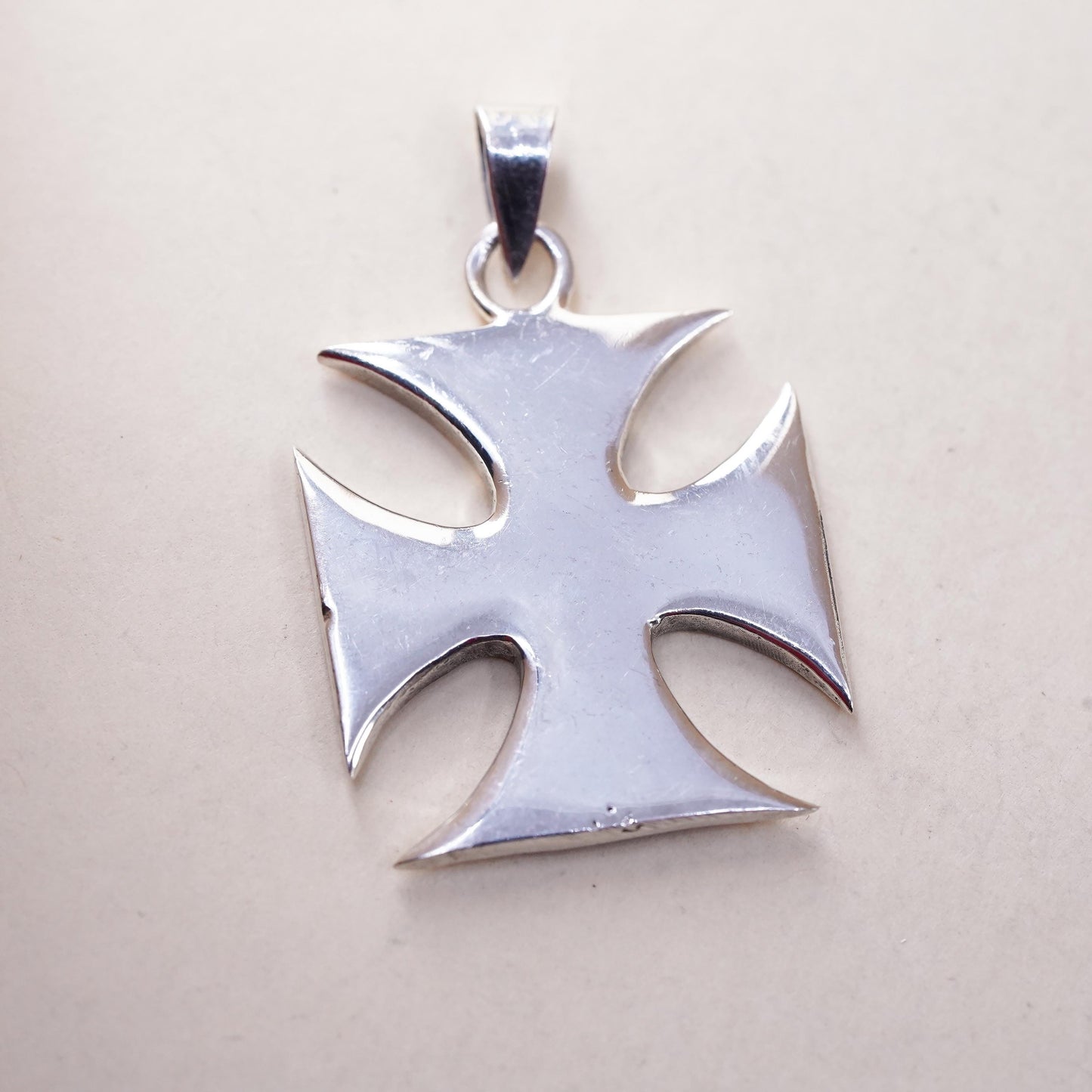 Sterling Silver Maltese Cross Pendant, Gothic Cross Charm, Biker Jewelry