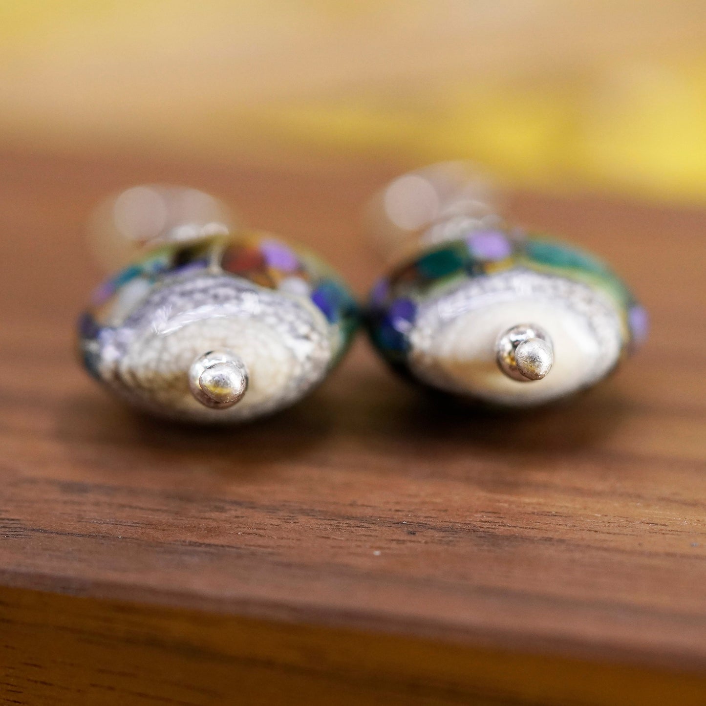 Vintage Sterling silver handmade earrings, 925 round foiled glass beads