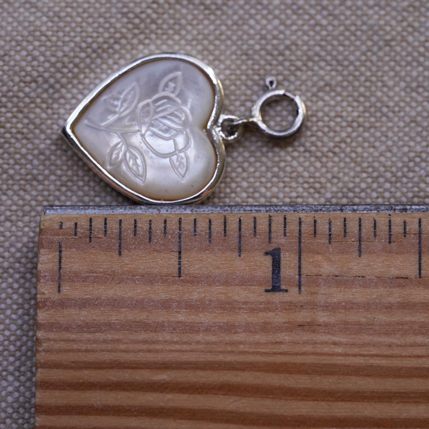 Sterling silver pendant, 925 heart pendant with carved flower mother of pearl