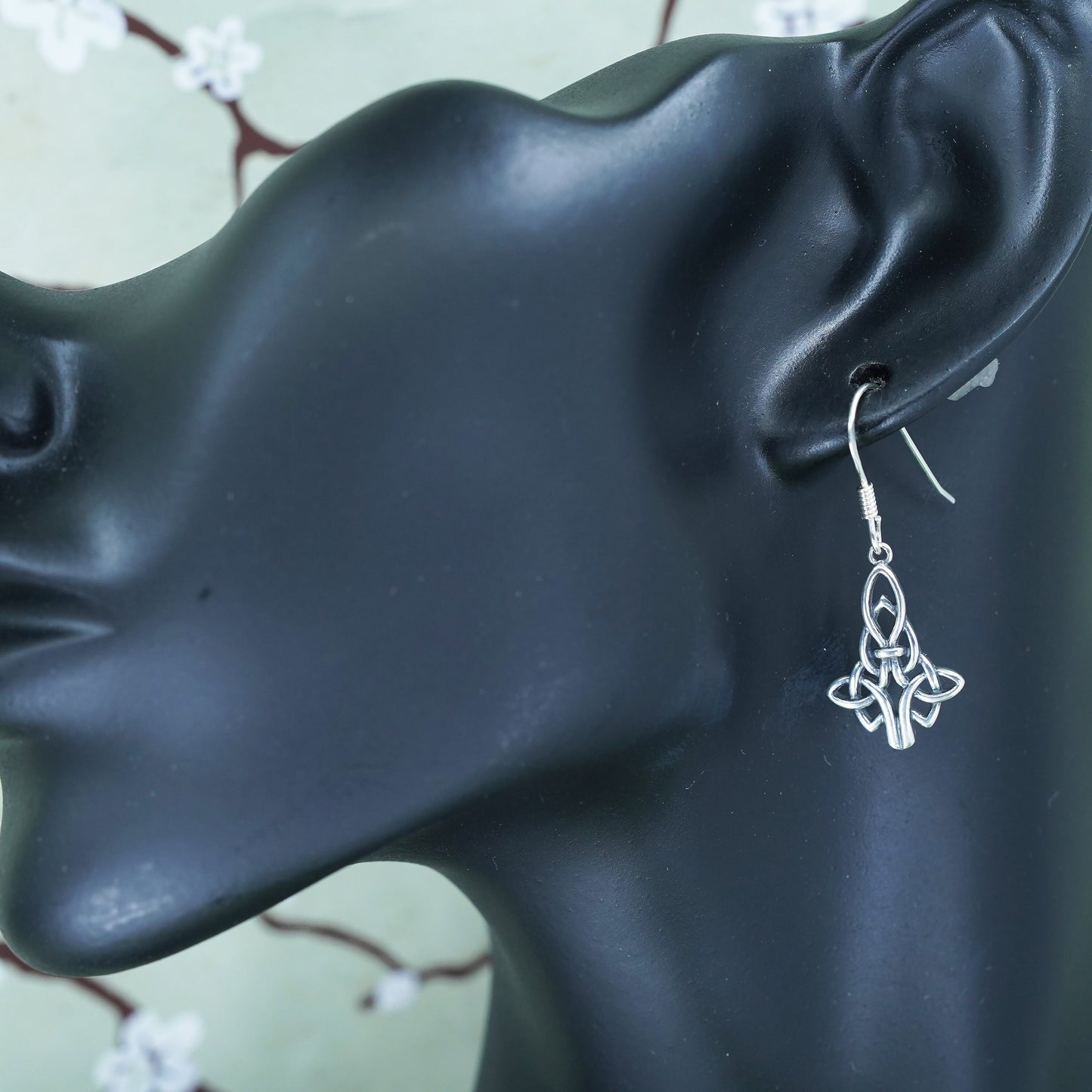 Vintage Irish Sterling silver handmade earrings, 925 Celtic knot tree dangles