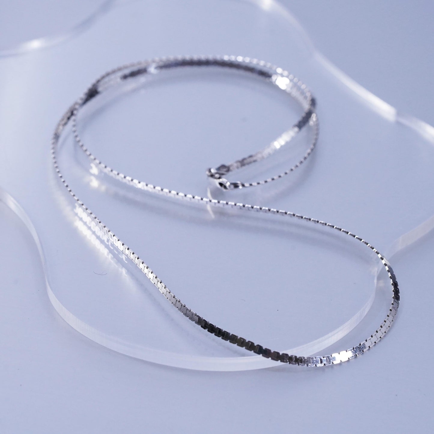 24” 3mm, vintage Sterling 925 silver flatten nugget chain necklace