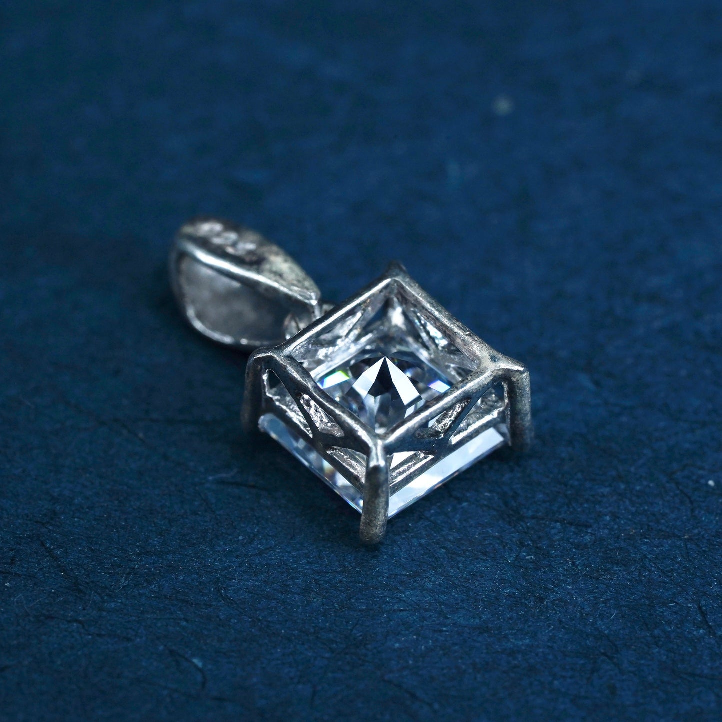 vintage Sterling 925 silver handmade pendant with square cz