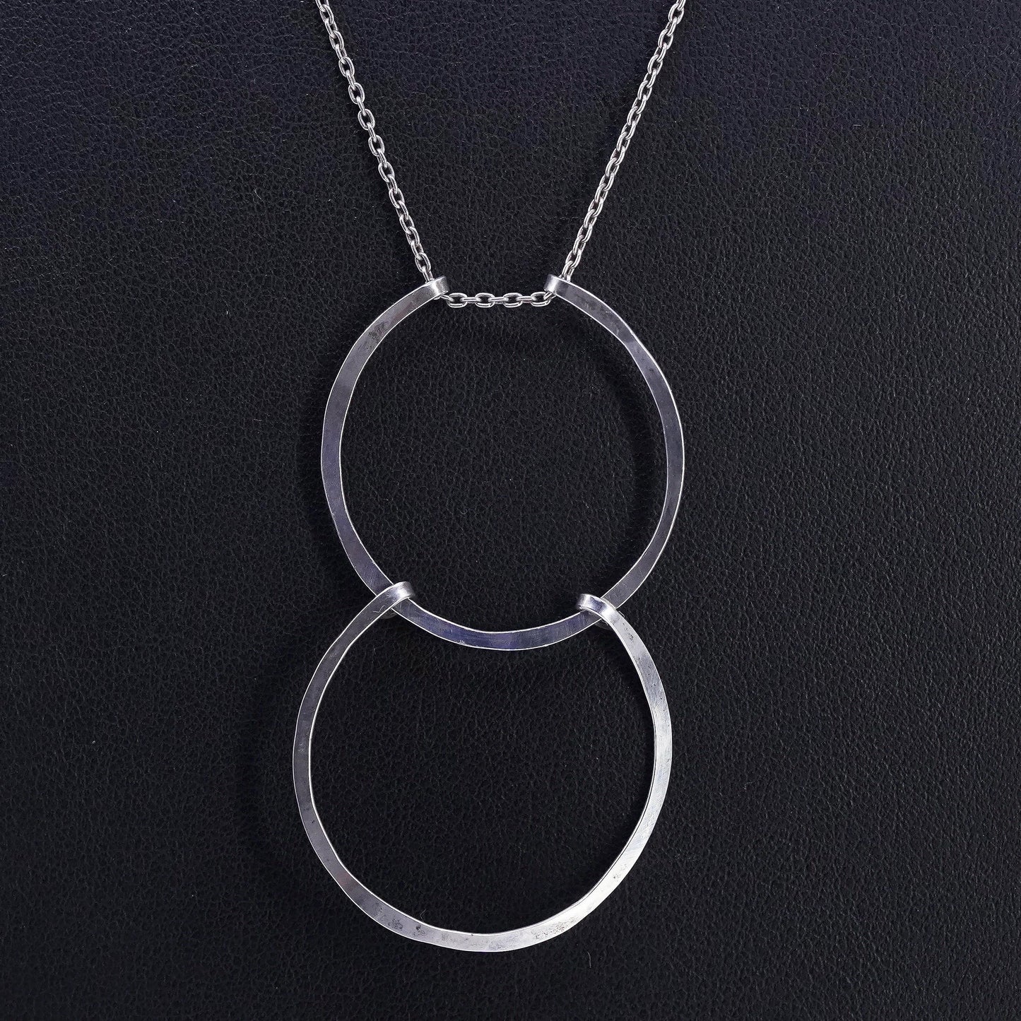 20" 1mm, vintage Sterling 925 silver circle necklace with double circle pendant